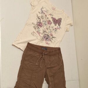 Girls Floral Butterfly Tee and Brown Pants Set